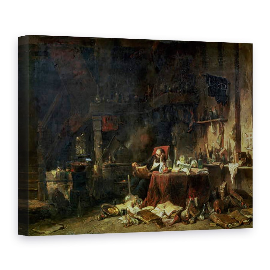 Tablou canvas - Louis Eugene Gabriel Isabey - Interiorul studiului unui alchimist, 75 x 100 cm