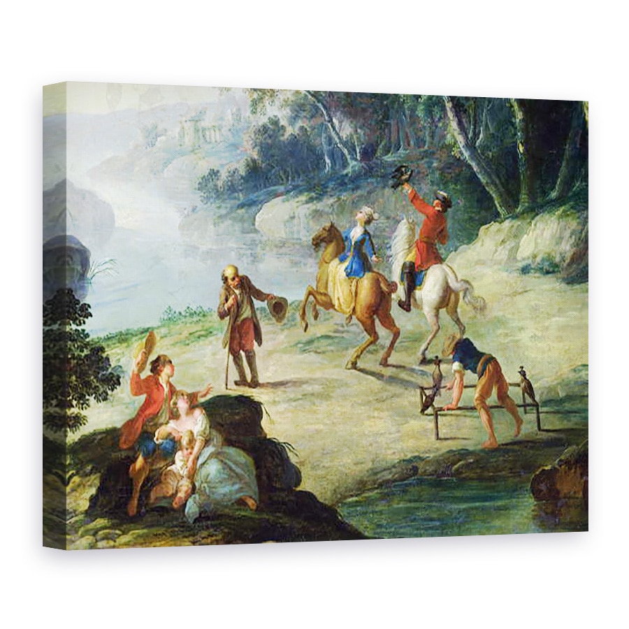 Tablou canvas - Louis Philippe Crepin - O vanatoare cu soimi, 60 x 80 cm