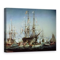 Tablou canvas - Jules Achille Noel - Napoleon al III-lea o primeste pe regina Victoria la Cherbourg, 5 august 1858, 50 x 70 cm