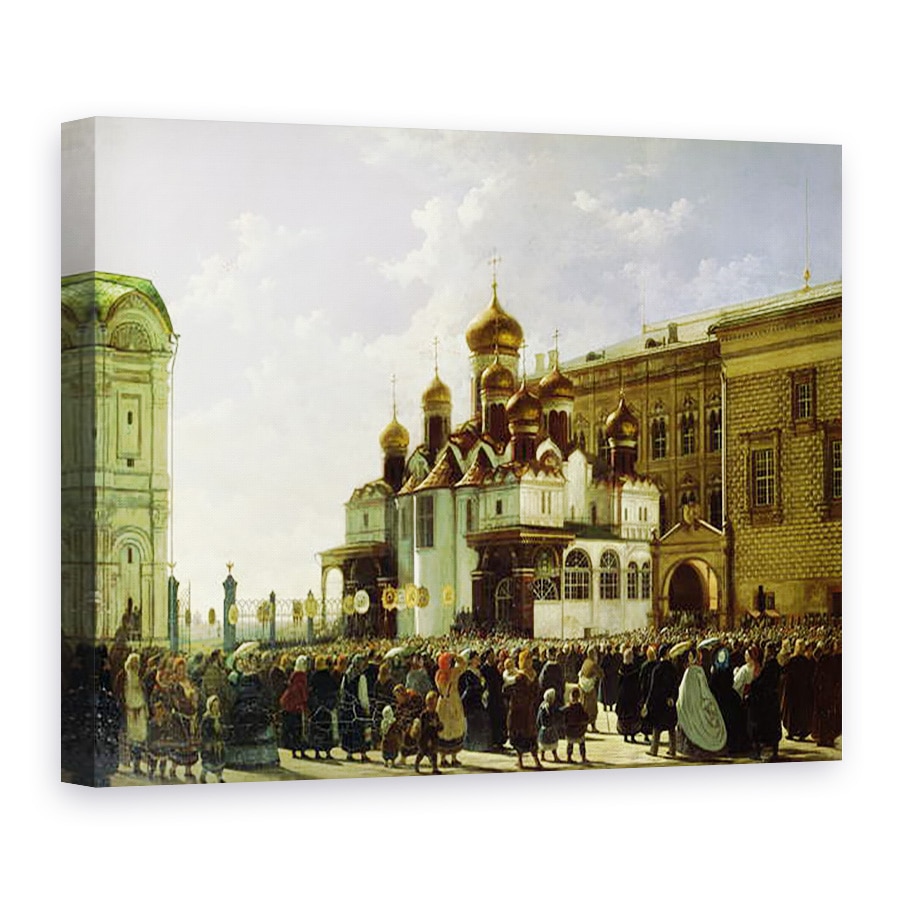 Tablou canvas - Karl-Fridrikh Petrovich Bodri - Procesiune de Paste la Catedrala Maria Buna Vestire din Moscova, 50 x 70 cm