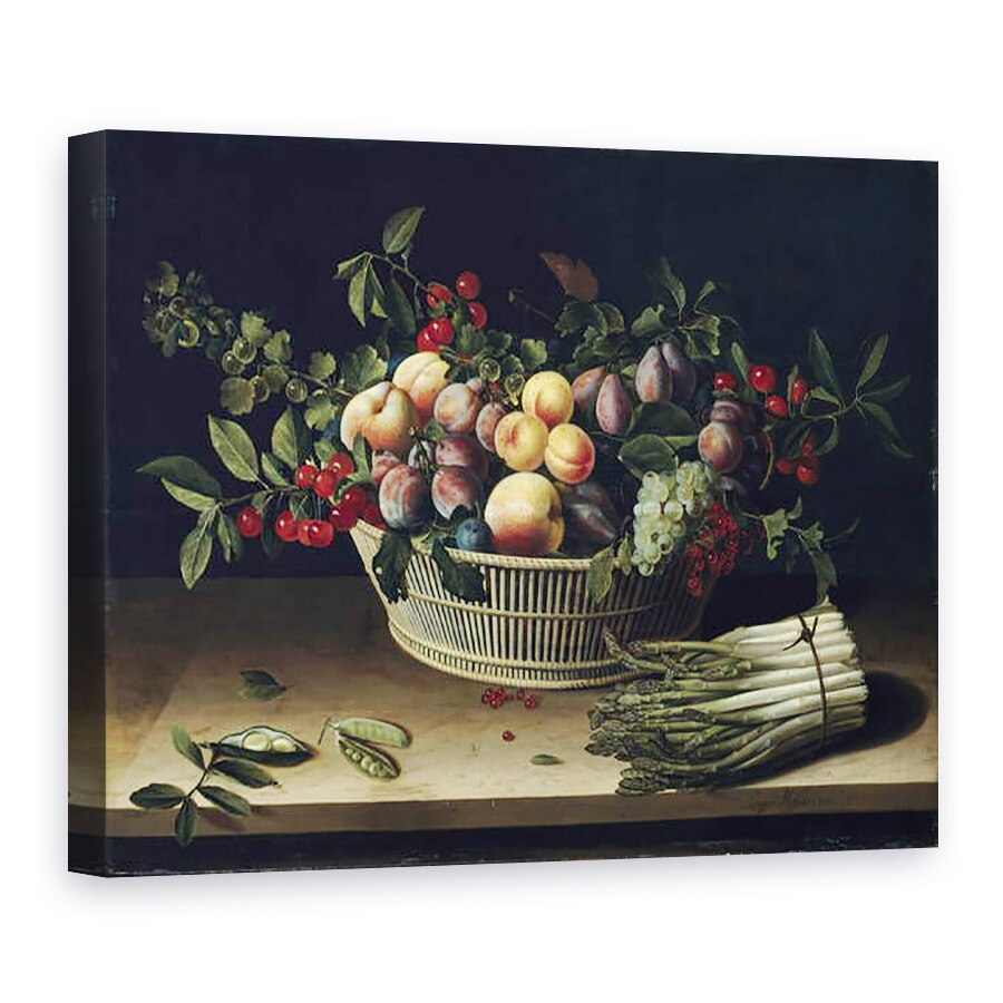 Tablou canvas - Louise Moillon - Natura moarta cu un cos de fructe si o gramada de sparanghel, 60 x 80 cm