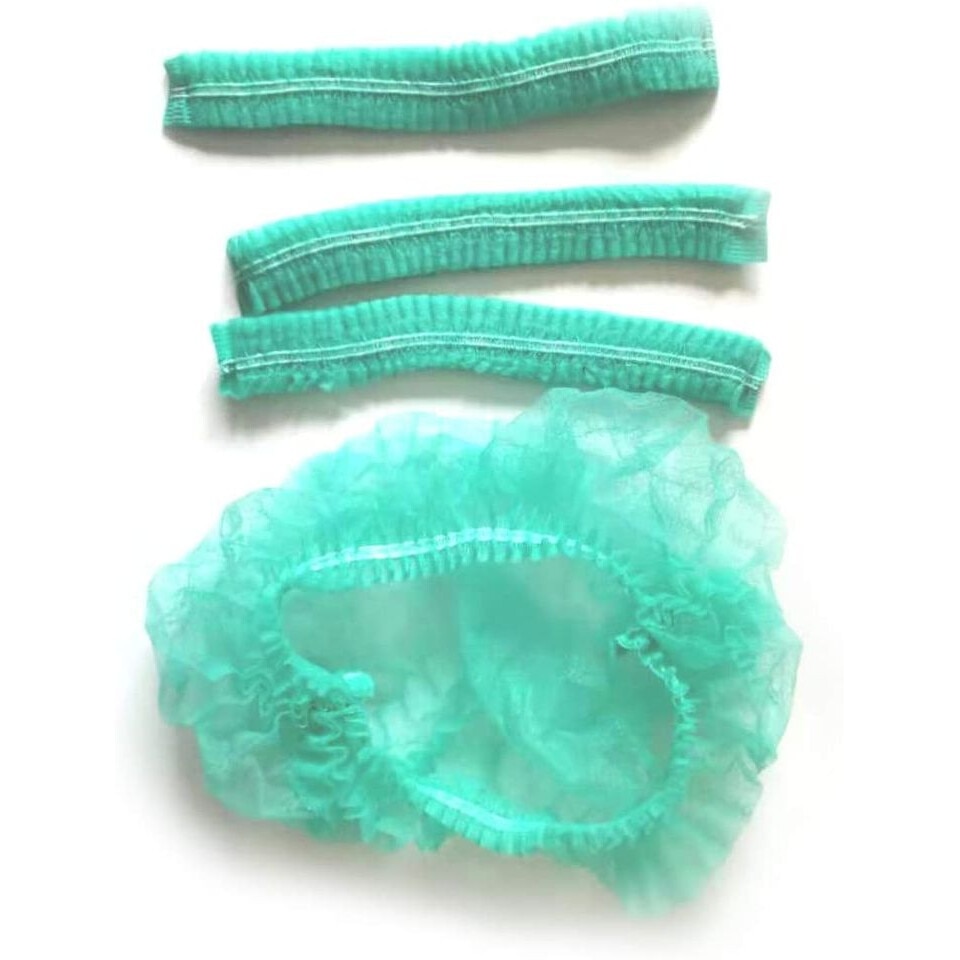 Set 100 bucati bonete unica folosinta, iGlow, material respirabil TNT, cu elastic, verde, universal