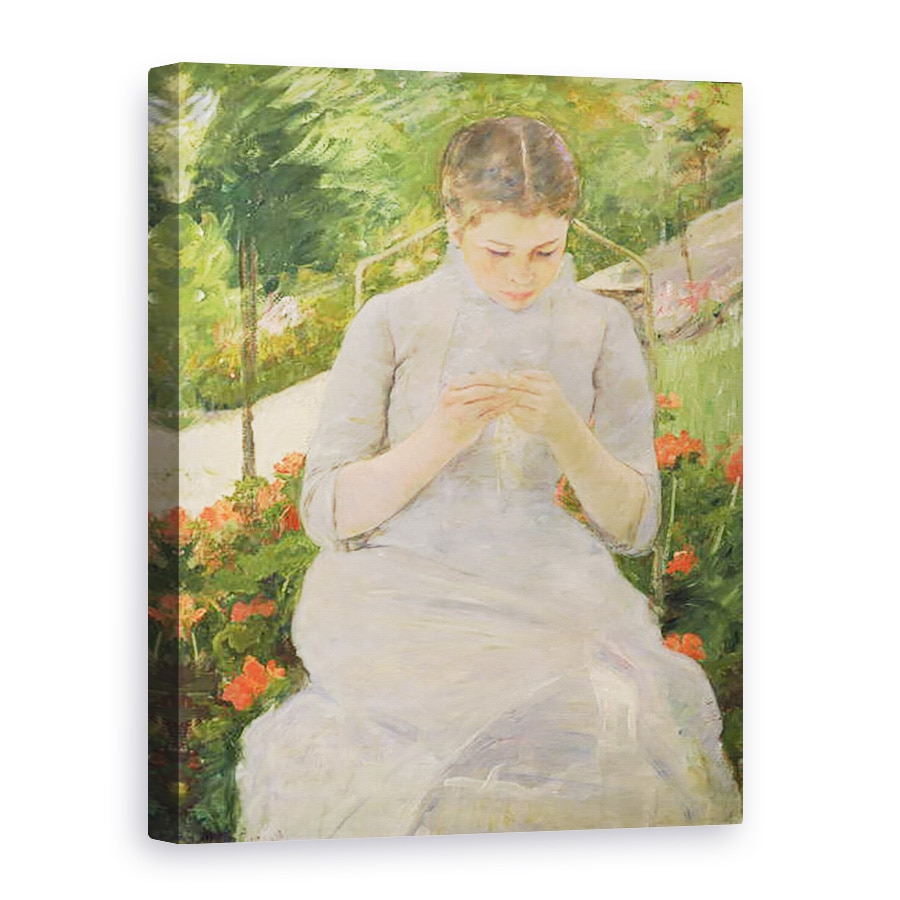 Tablou canvas - Mary Stevenson Cassatt - Tanara femeie de cusut in gradina, 50 x 70 cm