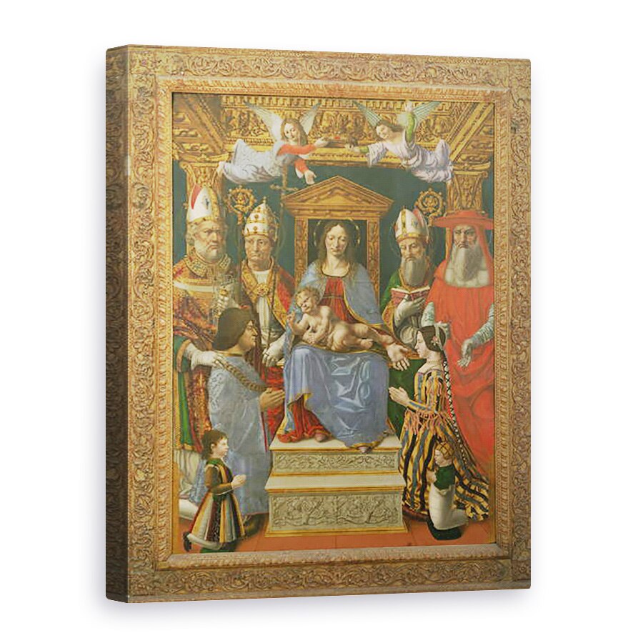 Tablou canvas - Master of the Pala Sforzesca - Fecioara si Pruncul Intronat cu Doctorii Bisericii si familia lui Ludovico il Moro, 60 x 80 cm