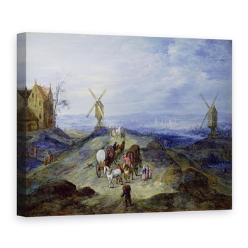 Tablou canvas - Jan Brueghel the Elder - Peisaj cu doua mori de vant, 50 x 70 cm Tablou canvas - Jan Brueghel the Elder - Peisaj cu doua mori de vant, 50 x 70 cm
