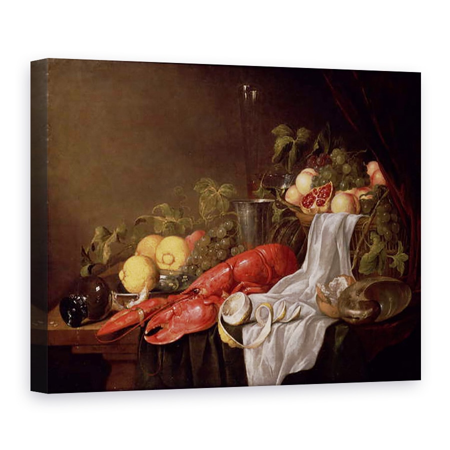 Tablou canvas - Jasper Geerards - Natura moarta de fructe si un homar pe o masa drapata, 60 x 80 cm