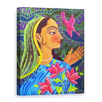 Tablou canvas - Jane Tattersfield - Maharani cu pasare magenta, 2011, 60 x 80 cm Tablou canvas - Jane Tattersfield - Maharani cu pasare magenta, 2011, 60 x 80 cm