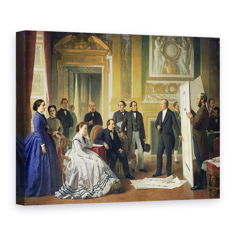 Tablou canvas - Jean Baptiste Ange Tissier - Louis Visconti 1791-1853 Prezentarea noilor planuri pentru Luvru lui Napoleon al III-lea 1808-73 1853, 60 x 80 cm