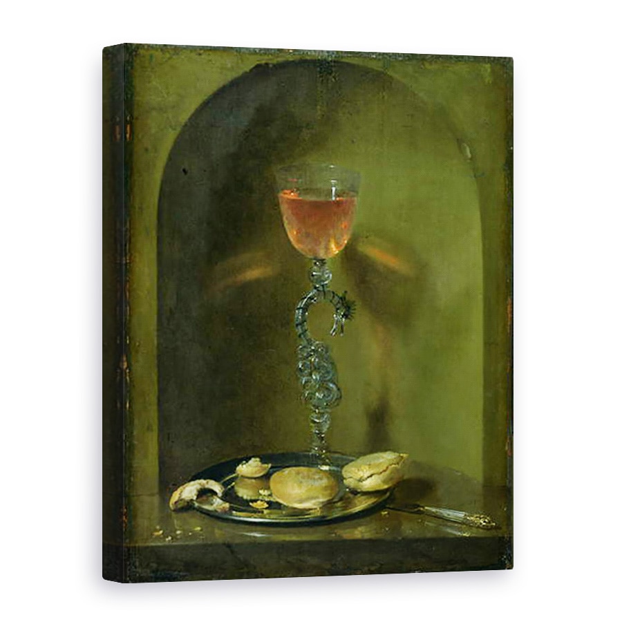 Tablou canvas - Isaac Luttichuys - Natura moarta cu paine si sticla de vin, 50 x 70 cm