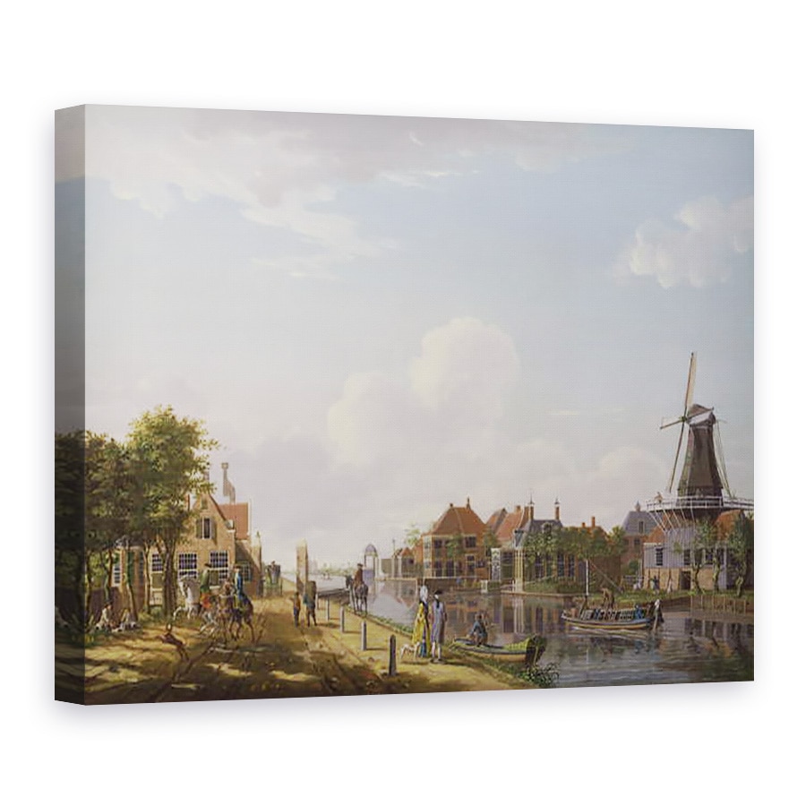 Tablou canvas - Isaak Ouwater - Dutch Canal Scene cu figuri elegante si o moara, 75 x 100 cm