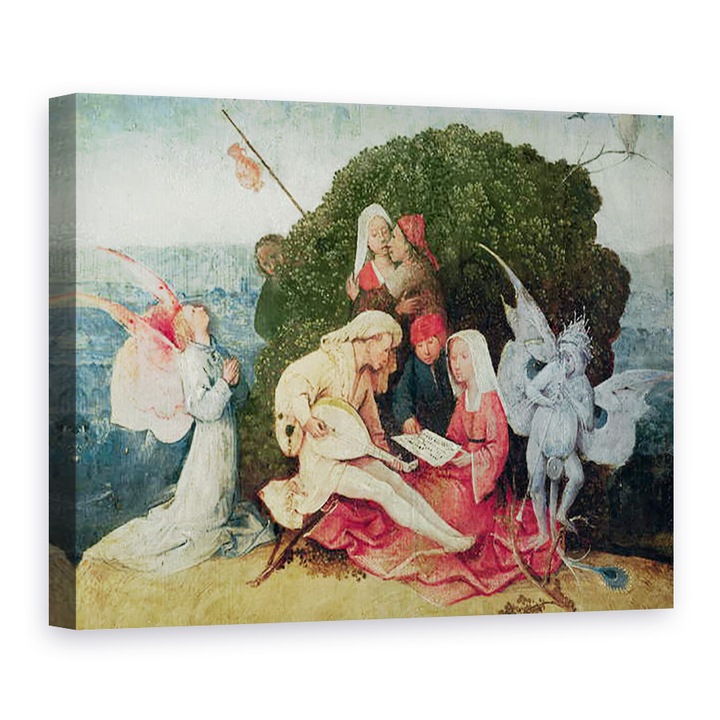 Tablou canvas - Hieronymus Bosch - Muzicienii de pe partea de sus a vagonului, detaliu al panoului central al Haywain Triptic, 75 x 100 cm