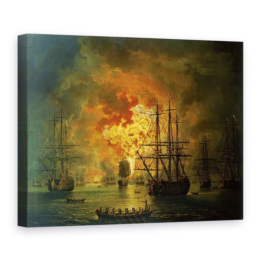 Tablou canvas - Jacob-Philippe Hackert - Distrugerea flotei turcesti la Golful Chesma, 75 x 100 cm