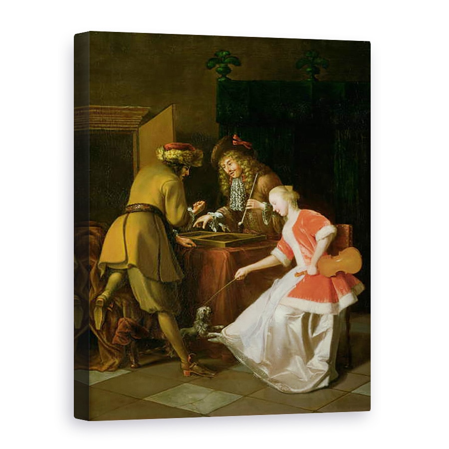 Tablou canvas - Jacob Ochtervelt - Jucatori tric-trac cu o doamna si cainele ei, 50 x 70 cm