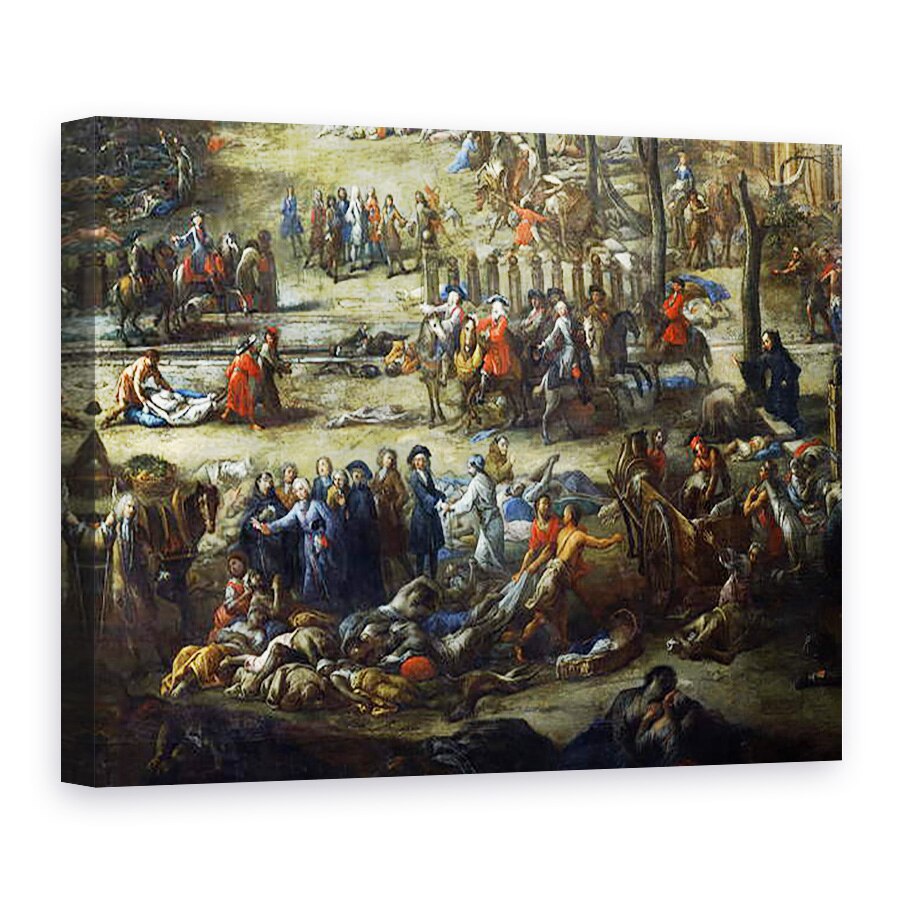 Tablou canvas - Michel Serre - Vedere de Cours Belsunce, Marsilia, in timpul ciuma din 1720, detaliu reprezentand Cardinalul de Belsunce cu un grup de cadavre de victime ale ciuma, 50 x 70 cm