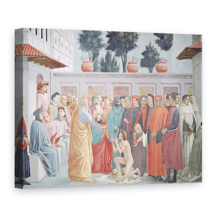 Tablou canvas - Masolino and Filippino Lippi Masaccio - invierea lui Teofil, Fiul Regelui Antiohiei, din registrul din stanga jos al capelei, c.1425-27, 50 x 70 cm