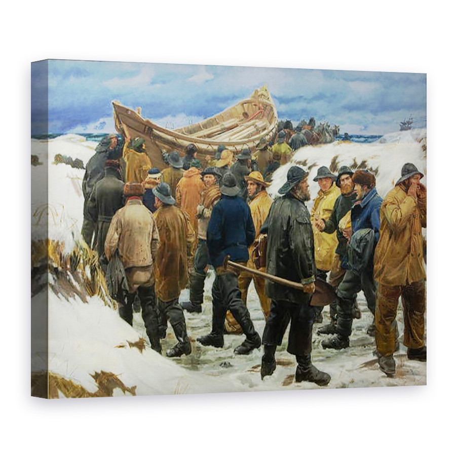 Tablou canvas - Michael Peter Ancher - Barca de salvare este luata prin dune, 75 x 100 cm