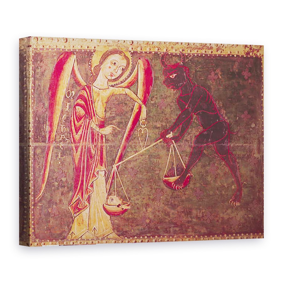 Tablou canvas - Master of the Llusanes - Sfantul Mihail Cantarind Suflete, dintr-un altar dedicat Arhanghelului Mihail, 50 x 70 cm