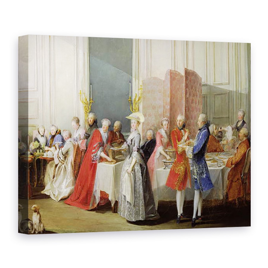 Tablou canvas - Michel Barthelemy Ollivier - Ceaiul englezesc in Salon des Quatre Glaces la Casa Printului de Conti 1717-76 Palais du Temple, detaliu al oaspetilor, 50 x 70 cm
