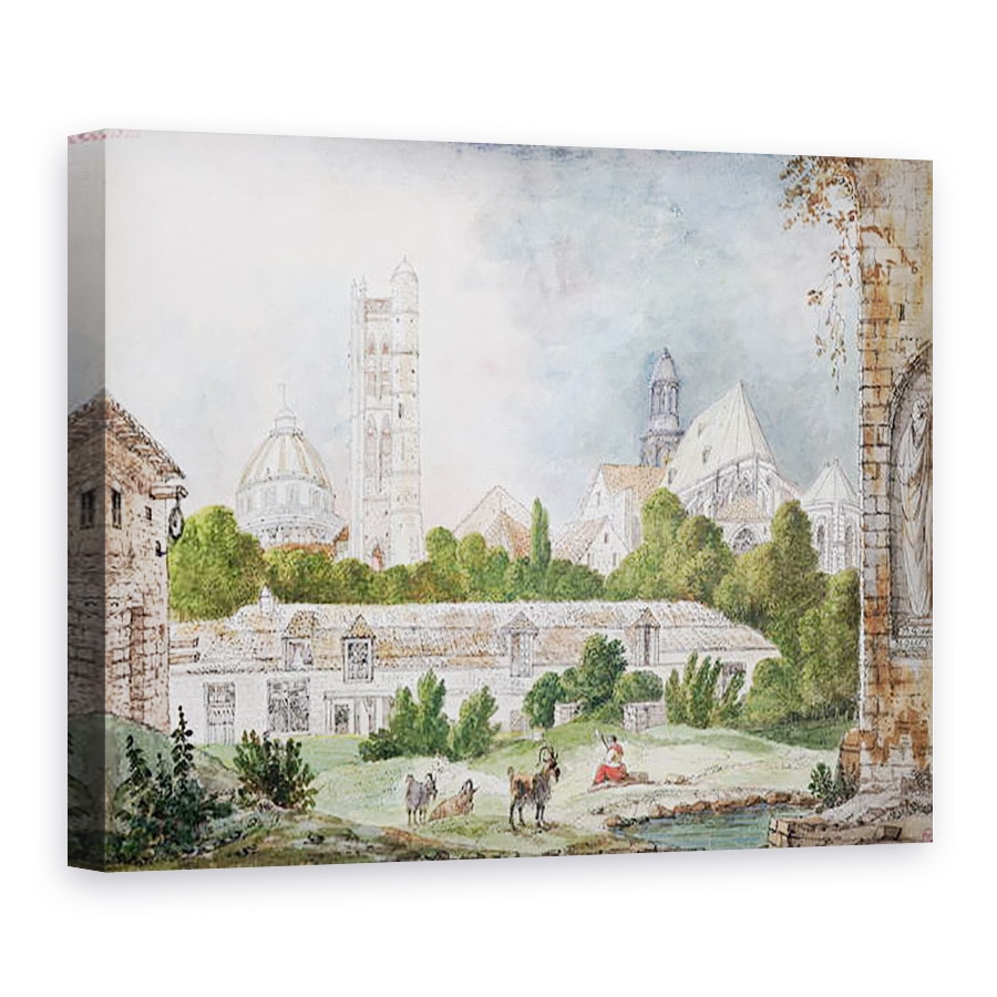 Tablou canvas - Mme. Duchateau - Biserica Noua din Sainte-Genevieve si Saint-Etienne-du-Mont vazuta din ruinele manastirii Sainte-Genevieve din Paris, 75 x 100 cm