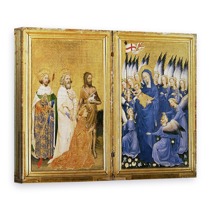 Master of the Wilton Diptych - II. Richárd Keresztelő Szent János védőszentje, valamint Edward és Edmund szentjei mutatták be a Szűznek és a Gyermeknek, Vászonkép, 60 x 80 cm