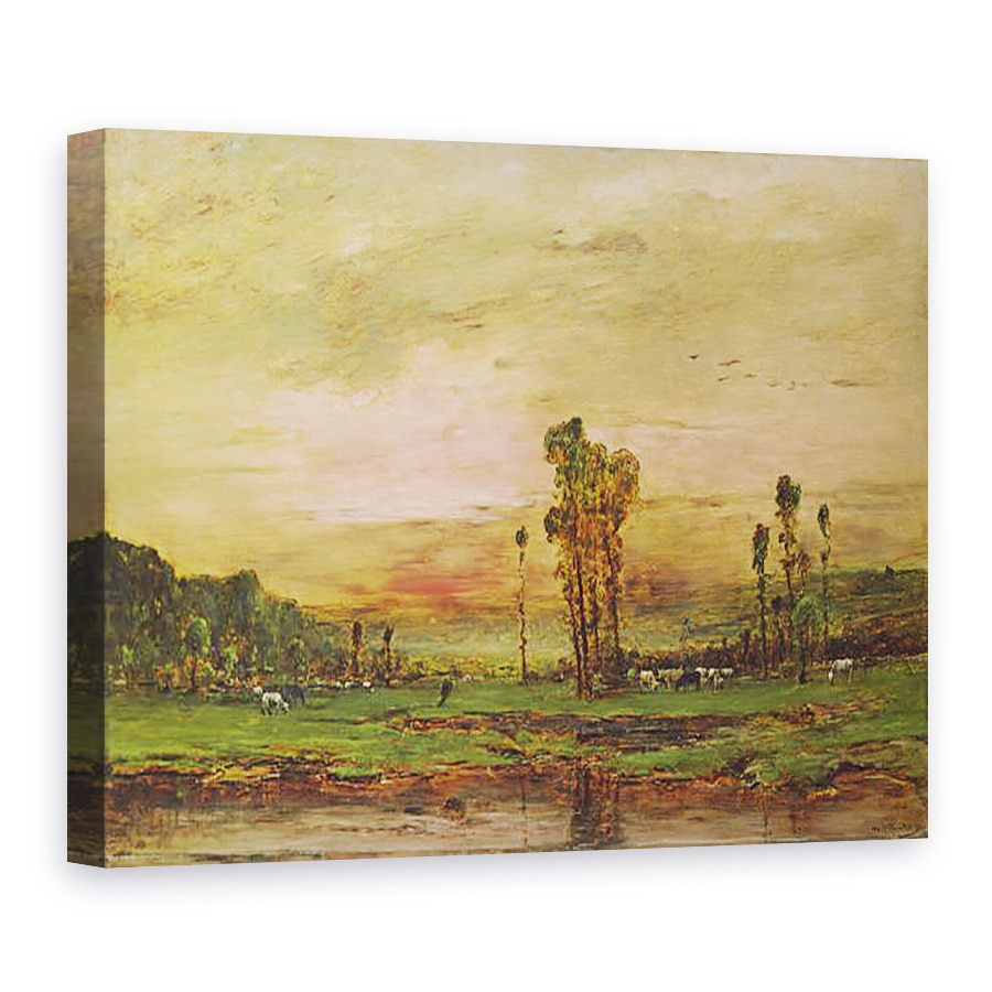 Tablou canvas - Mihaly Munkacsy - Peisaj de seara cu o turma de vite langa Jouy-en-Josas, 60 x 80 cm