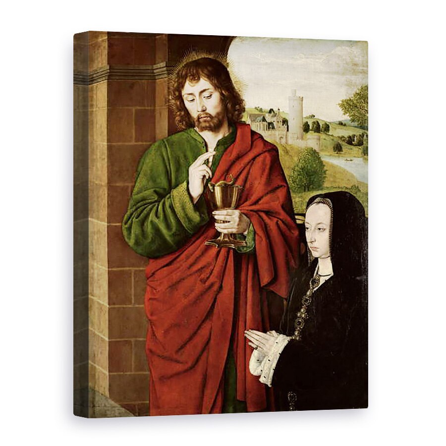 Tablou canvas - Master of Moulins - Anne a Frantei 1462-1522 Doamna de Beaujeu, Ducesa de Bourbon, prezentata de Sfantul Ioan Evanghelistul, aripa dreapta a unui triptic, 50 x 70 cm