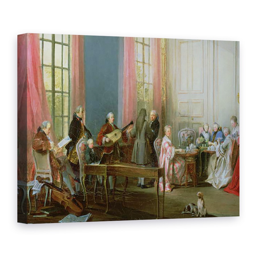 Tablou canvas - Michel Barthelemy Ollivier - Tanarul Mozart la clavichord, detaliu de la Le The a lAnglaise, un concert la casa Princesse de Conti, 50 x 70 cm