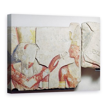 Tablou canvas - New Kingdom Egyptian - intalnirea lui Faraon si Horus, detaliu dintr-o friza care il infatiseaza pe Ramses al II-lea 1298-32 i.Hr. printre zei, din Abydos, 60 x 80 cm Tablou canvas - New Kingdom Egyptian - intalnirea lui Faraon si Horus, detaliu dintr-o friza care il infatiseaza pe Ramses al II-lea 1298-32 i.Hr. printre zei, din Abydos, 60 x 80 cm