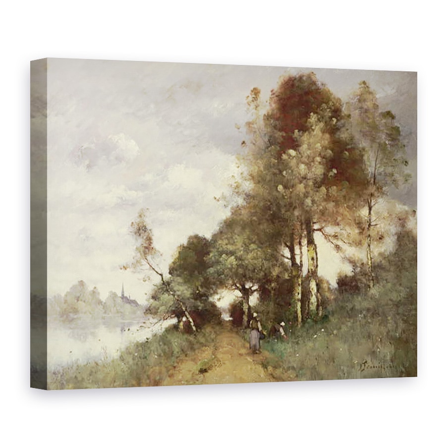 Tablou canvas - Paul Desire Trouillebert - taranii care aduna flori langa un rau, 75 x 100 cm