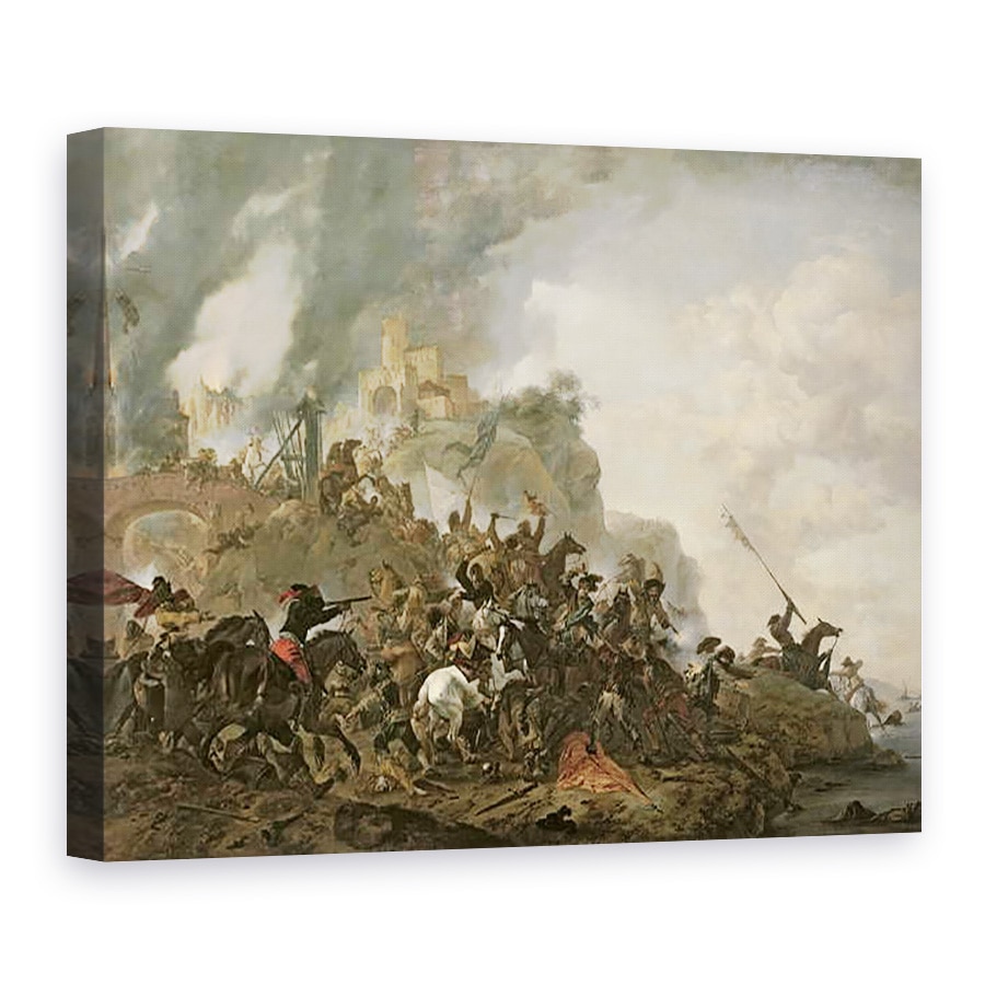 Tablou canvas - Philips Wouwermans - Cavalerie Efectuarea o Sortie de la un fort pe un deal, 75 x 100 cm