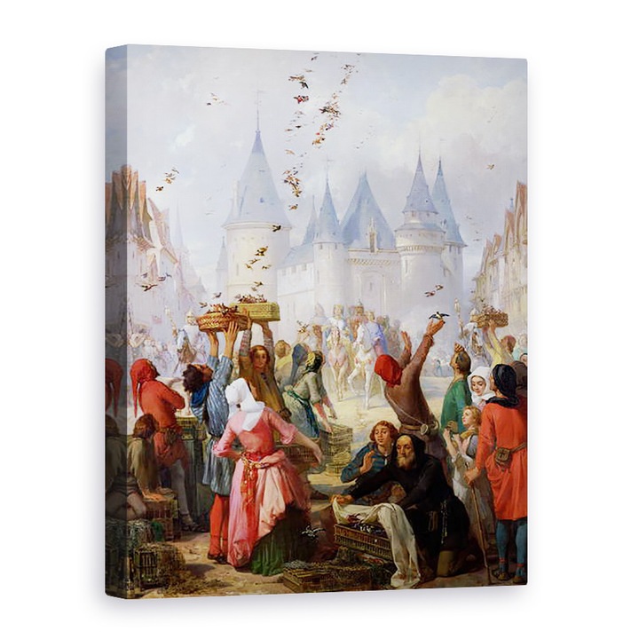 Tablou canvas - Pierre Charles Marquis - intoarcerea Sfantului Louis 1214-70 si Blanche de Castilia 1188-1252 la Notre-Dame, Paris, 50 x 70 cm