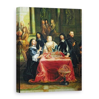 Tablou canvas - Pierre-Louis Dumesnil the Younger - Christina a Suediei 1626-89 si Curtea sa, detalii despre Regina si Rene Descartes 1596-1650 la masa ulei pe panza, 75 x 100 cm Tablou canvas - Pierre-Louis Dumesnil the Younger - Christina a Suediei 1626-89 si Curtea sa, detalii despre Regina si Rene Descartes 1596-1650 la masa ulei pe panza, 75 x 100 cm