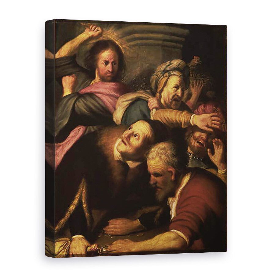 Tablou canvas - Rembrandt Harmensz van Rijn - Hristos ii alunga pe schimbatorii de bani din templu, 75 x 100 cm