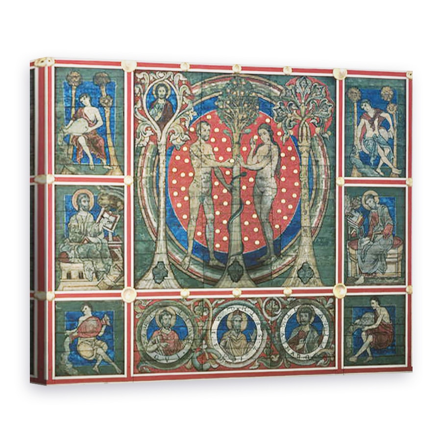 Tablou canvas - Scoala germana - Adam si Eva, detaliu din tavanul pictat Copacul lui Isus, flancat de evanghelisti, profeti si raurile Paradisului, 75 x 100 cm