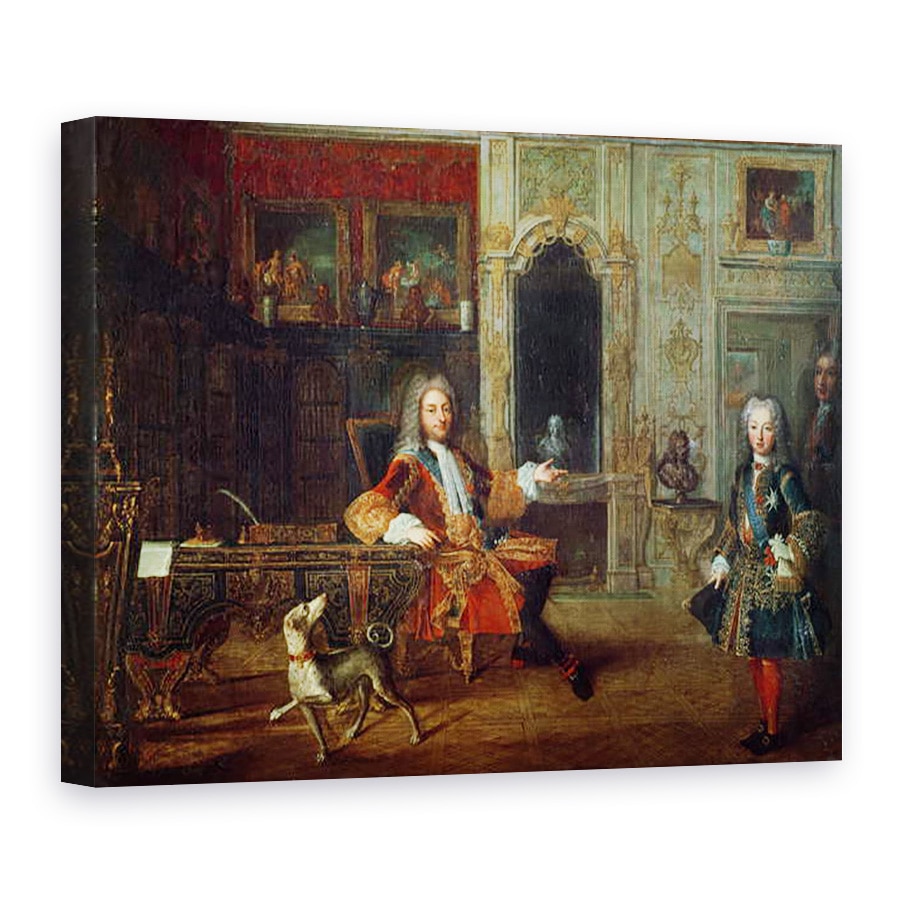 Tablou canvas - Scoala franceza - Regent, Filip al II-lea 1674-1723 Duce de Orleans si fiul sau Ludovic I dOrleans, Duce de Chartres 1703-1752, cu Ludovic al XV-lea copil 1710-1774, 50 x 70 cm