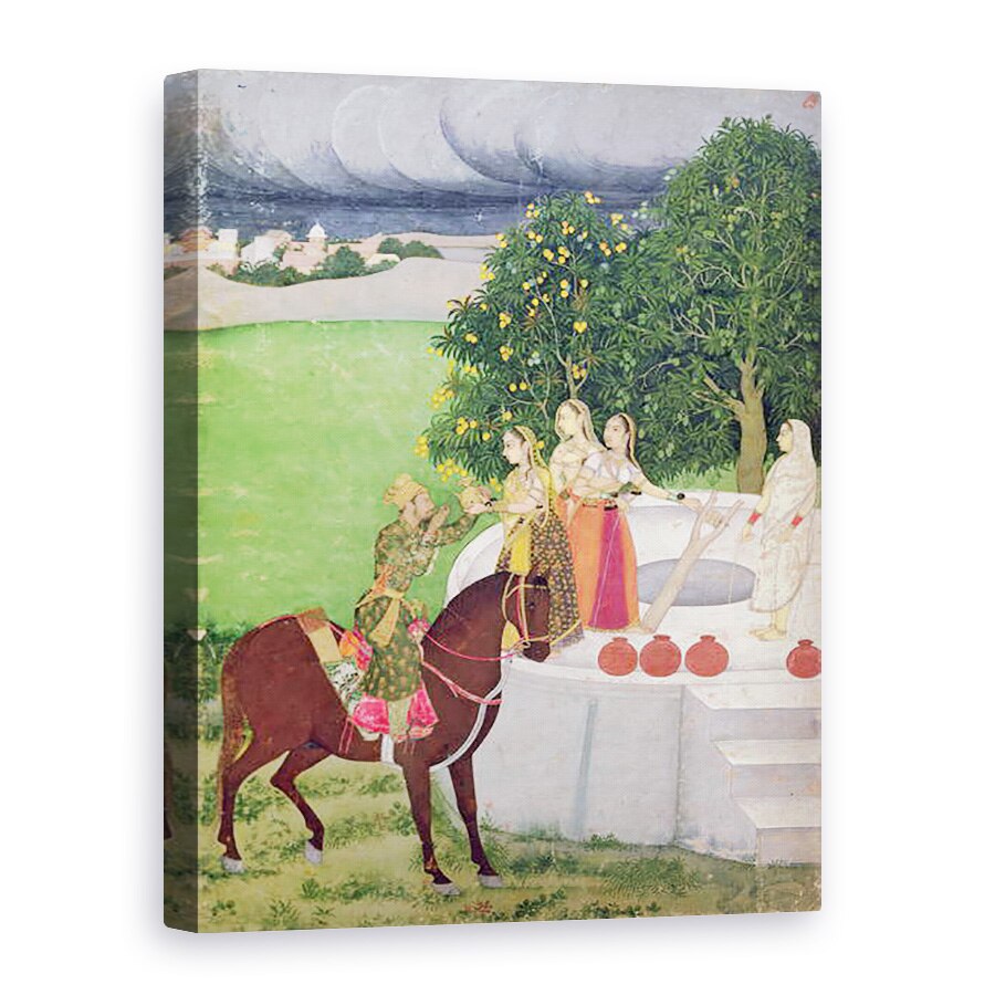 Tablou canvas - Scoala indiana - Un print cersind apa de la femei la o fantana, Mughal, 50 x 70 cm