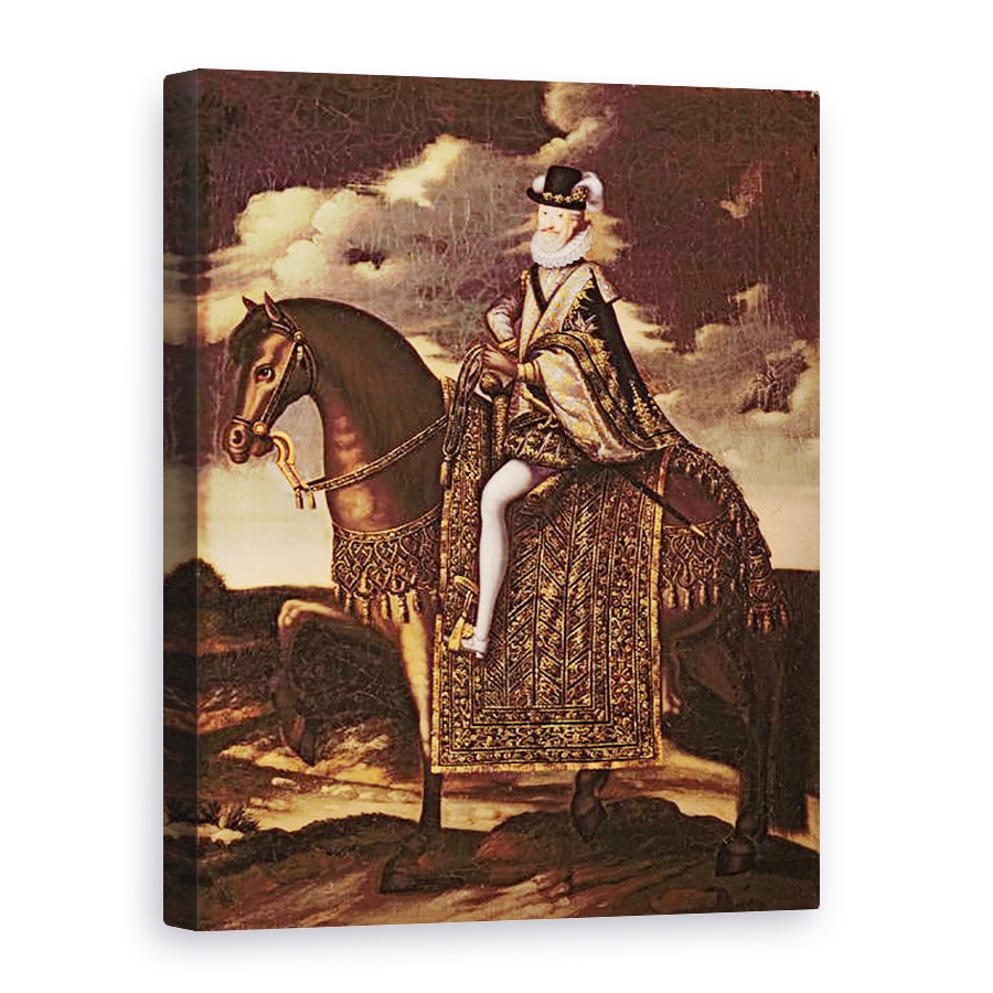Tablou canvas - Scoala franceza - Portret ecvestru Henri IV 1553-1610, 50 x 70 cm