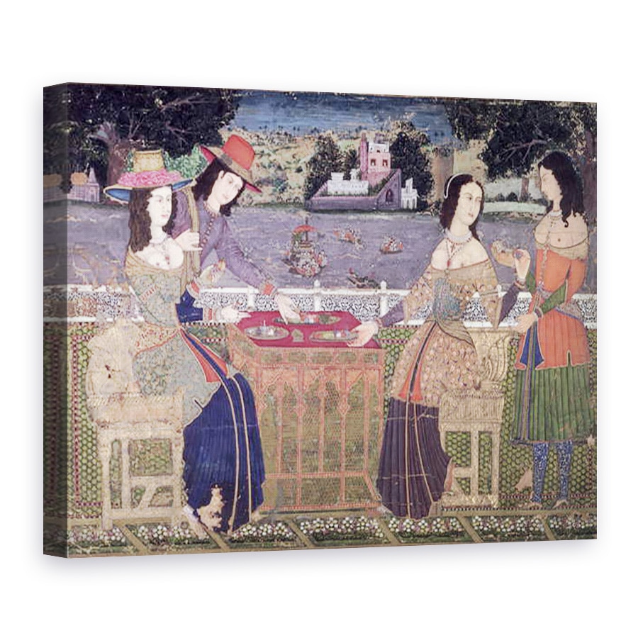 Tablou canvas - Scoala indiana - Europenii se reimprospateaza pe un balcon, Mughal, 75 x 100 cm