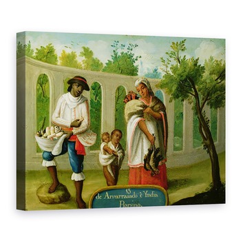 Tablou canvas - Scoala Mexicana - Un cuplu Arvarrasado si Barsino indian cu copiii lor, 60 x 80 cm Tablou canvas - Scoala Mexicana - Un cuplu Arvarrasado si Barsino indian cu copiii lor, 60 x 80 cm