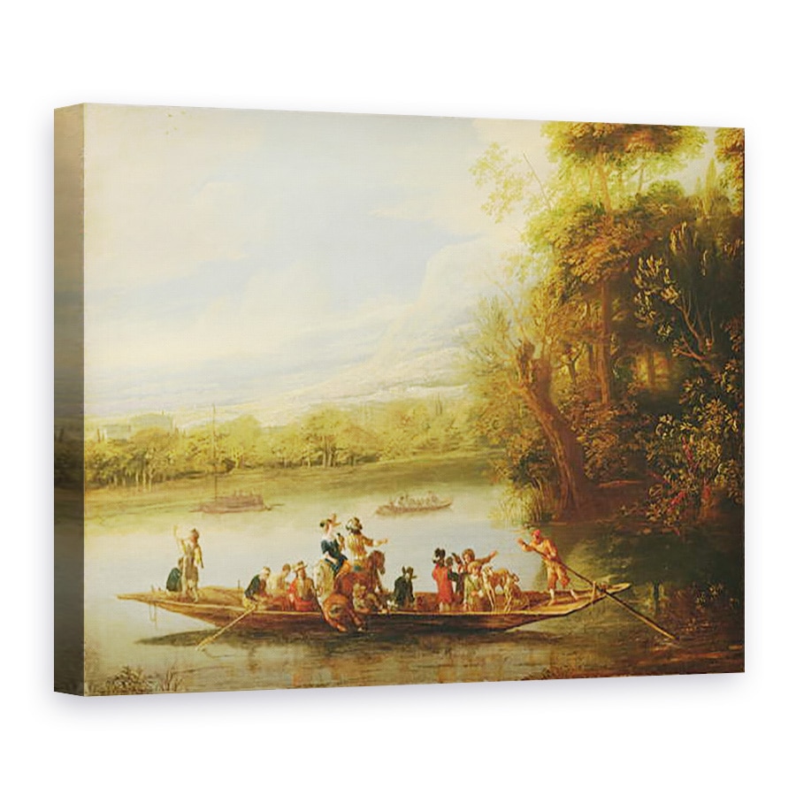 Tablou canvas - Willem Schellinks - Un peisaj cu un feribot aglomerat care traverseaza apa in prim-plan, 75 x 100 cm