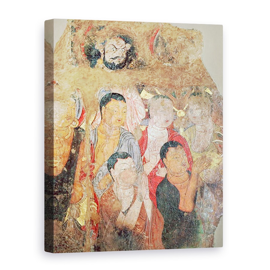 Tablou canvas - Xingjiang - Grup de calugari si Buddha, de la Manastirea Shikshin, Karashar, 50 x 70 cm