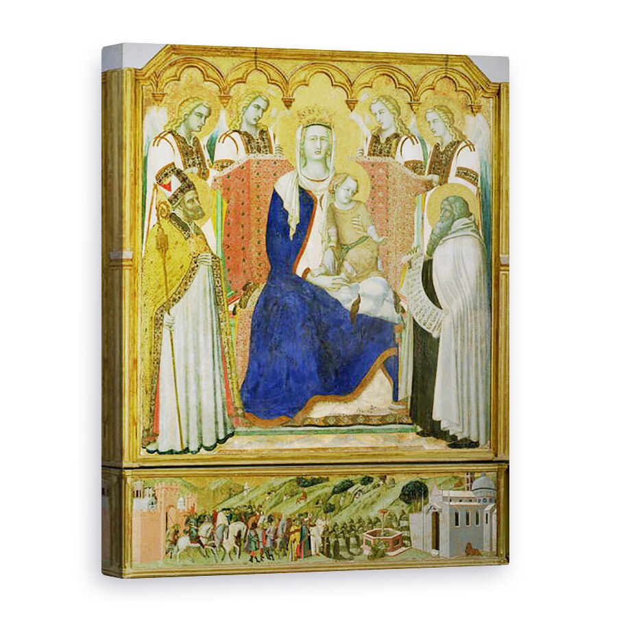 Tablou canvas - Pietro Lorenzetti - Altarul Carmine, panou central reprezentand Fecioara si Pruncul cu ingeri, Sfantul Nicolae si profetul, Ilie, 75 x 100 cm