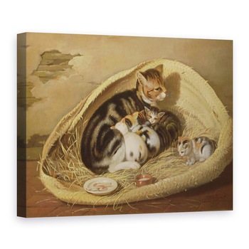 Tablou canvas - Samuel de Wilde - Pisica cu pisoii ei intr-un cos, 75 x 100 cm Tablou canvas - Samuel de Wilde - Pisica cu pisoii ei intr-un cos, 75 x 100 cm