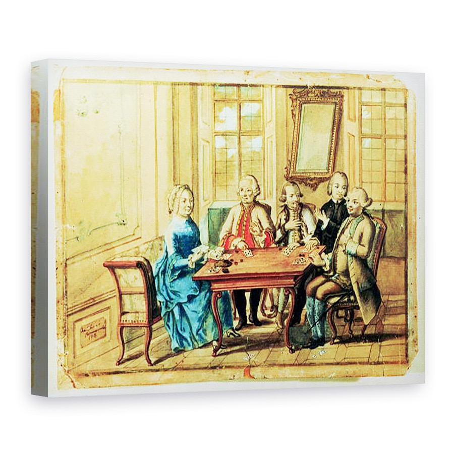 Tablou canvas - Scoala austriaca - imparateasa Maria Teresa a Austriei jucand carti cu maresalul Karoly Batthyany 1698-1772, Nadasky si maresalul Leopold Joseph, Contele von Daun 1705-66, 50 x 70 cm
