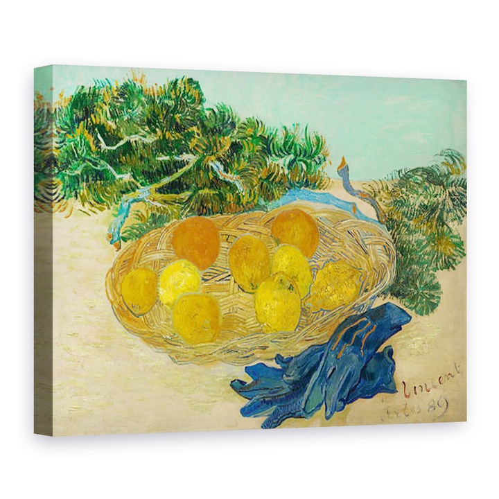 Tablou canvas - Vincent van Gogh - Natura moarta de portocale si lamai cu manusi albastre, 60 x 80 cm