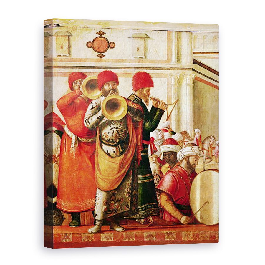 Tablou canvas - Vittore Carpaccio - Sfantul Gheorghe Botezand Neamurile, detaliu al muzicienilor de pe partea stanga, 50 x 70 cm