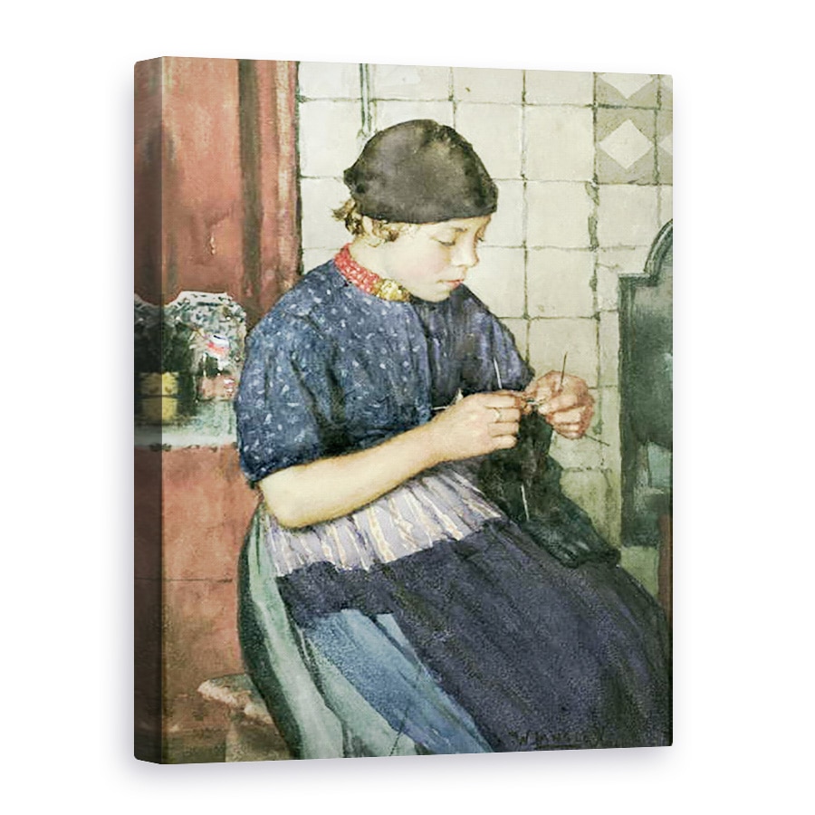 Tablou canvas - Walter Langley - Fata de tricotat, 75 x 100 cm