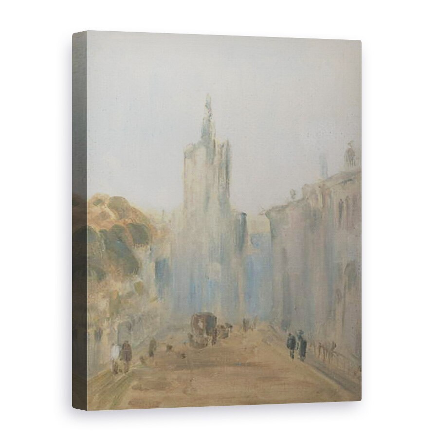Tablou canvas - scoala engleza - Strada cu Biserica si Figurile atribuite anterior lui J.M.W. Turner 1775-1851 si, de asemenea, atribuit lui Peter de Wint 1784-1849, 50 x 70 cm