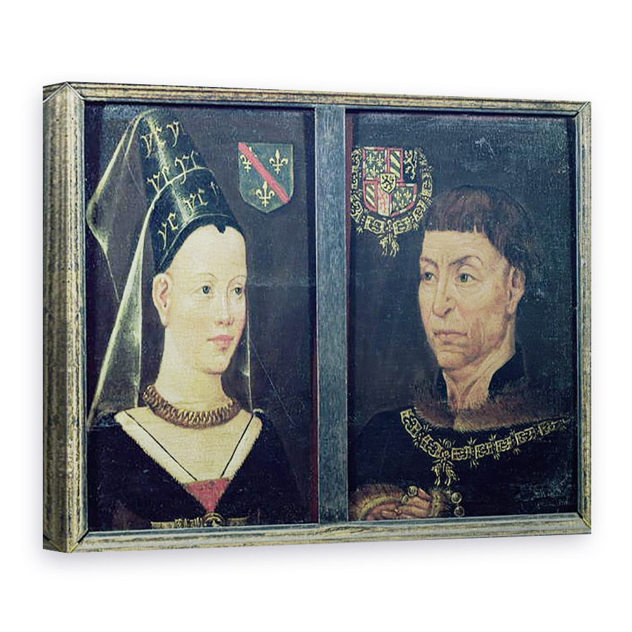 Tablou canvas - Scoala flamanda - Portret dublu al lui Charles le Temeraire 1433-82 Duce de Burgundia si al sotiei sale, 50 x 70 cm