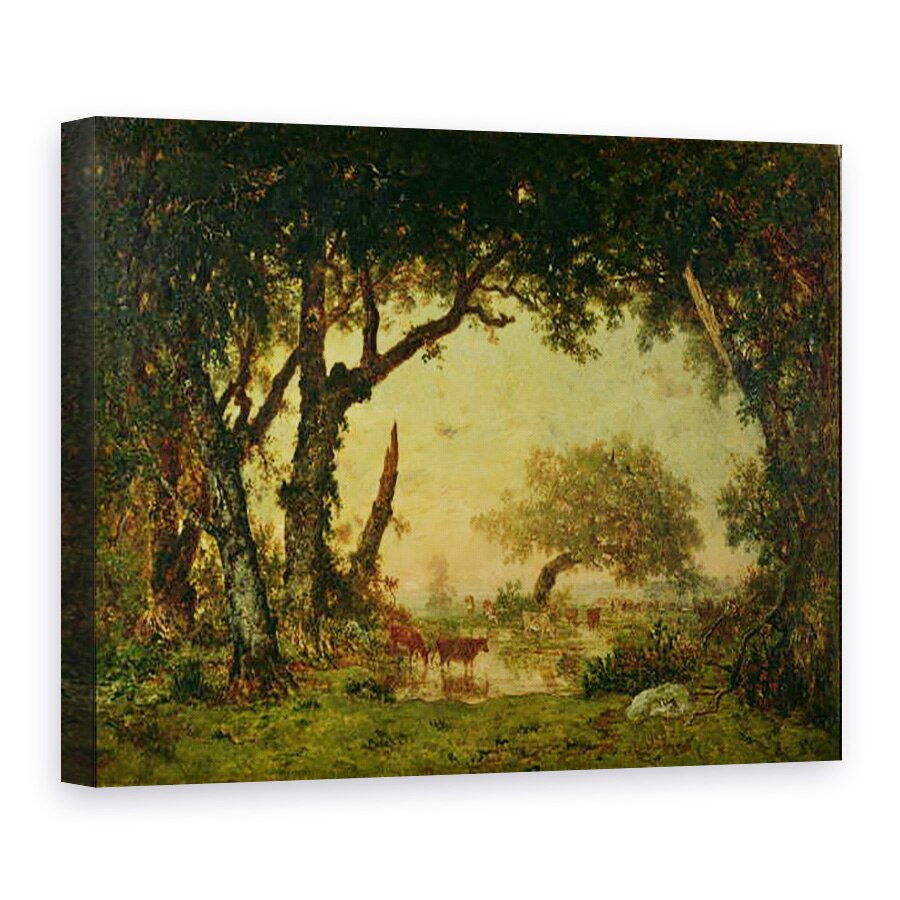 Tablou canvas - Theodore Rousseau - Marginea padurii la Fontainebleau, apusul soarelui, 75 x 100 cm